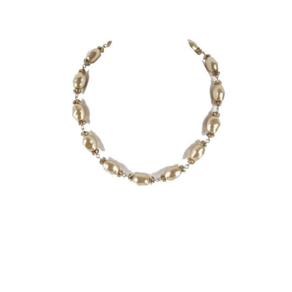 Delmonico $95 Sz 16in Gold Faux Pearl Beads Crystal Accents Necklace